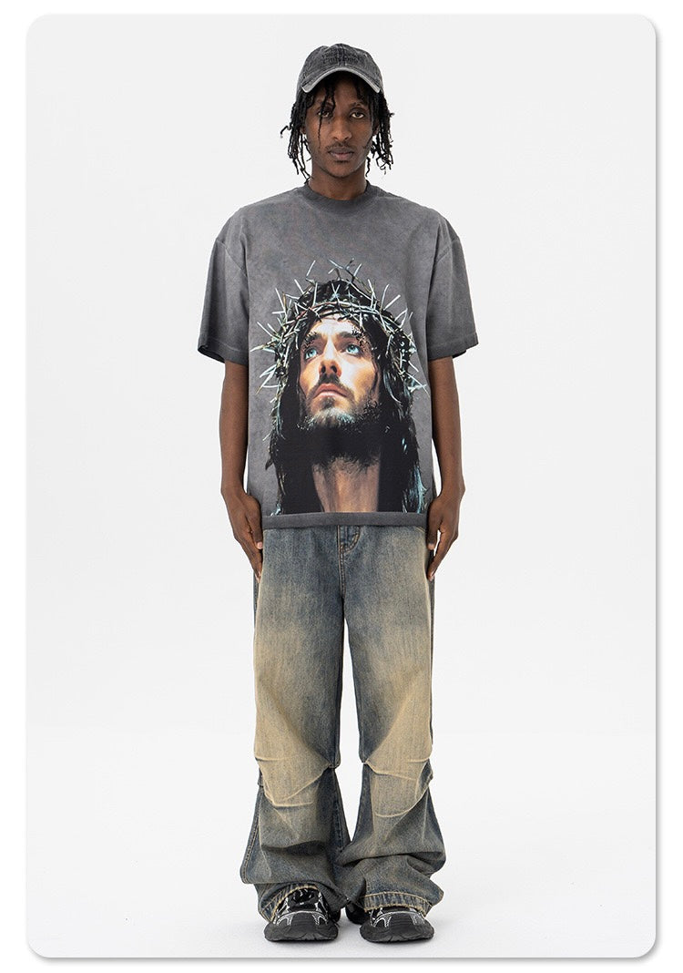 Omirad Vision Oversized Graphic Tee | Washed Gray Crown of Thorns