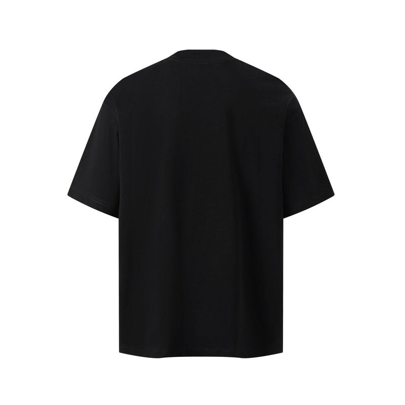Black oversized graphic tee with a clean back view, short sleeves, and relaxed streetwear fit