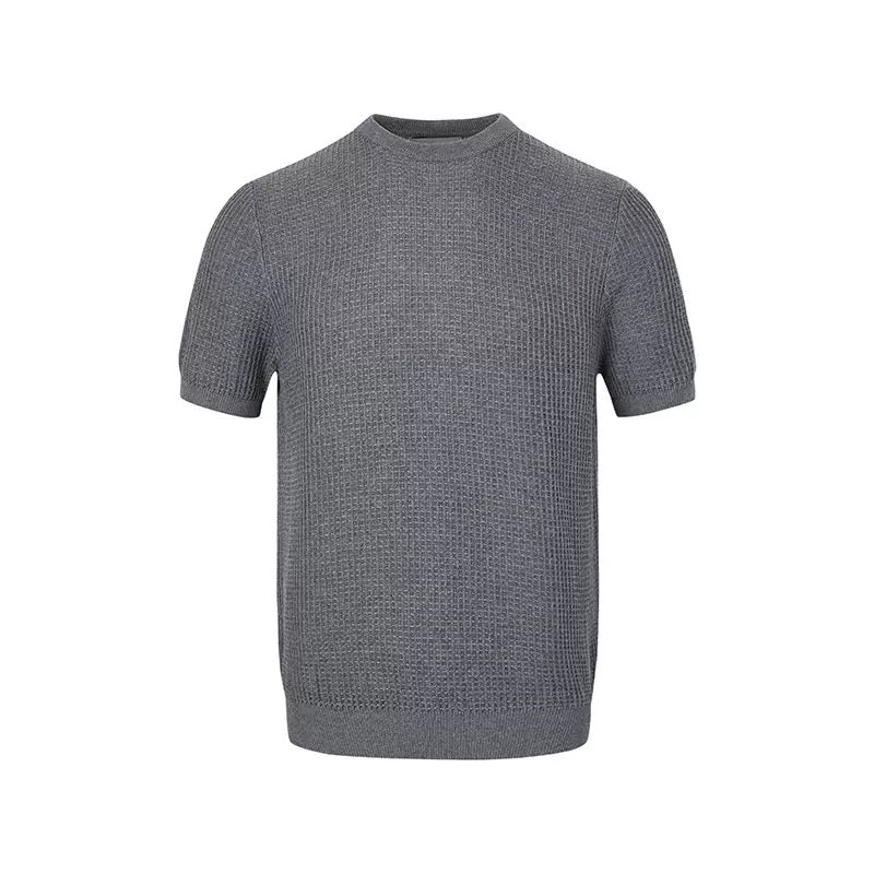 Waffle Knit Short-Sleeve Sweater | Relaxed Fit Cotton Blend