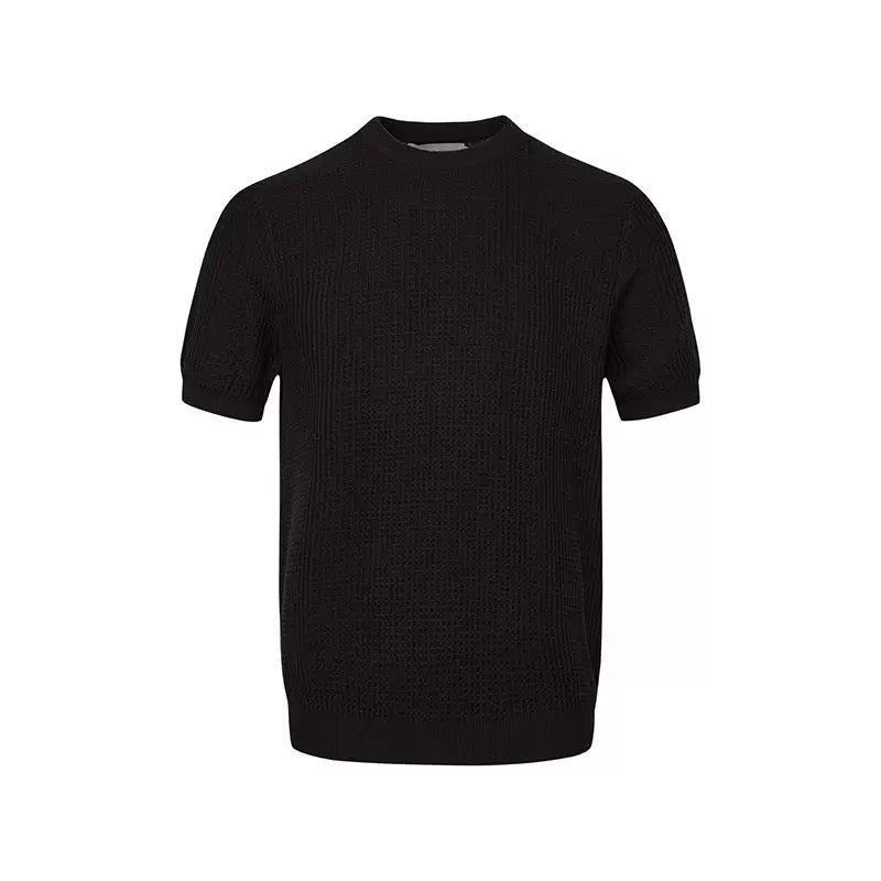 Waffle Knit Short-Sleeve Sweater | Relaxed Fit Cotton Blend