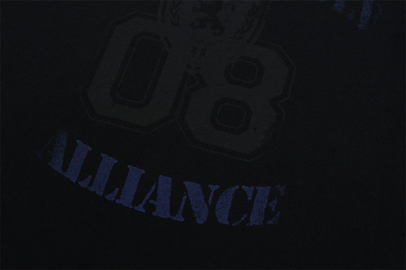 Black varsity-style tee with faded blue Alliance lettering and oversized tonal number 88 on the chest