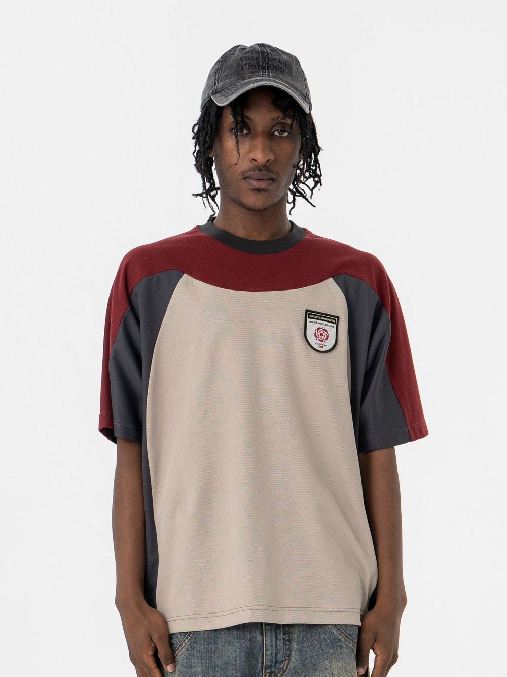 Omirad Crest Panel Tee | Retro Colorblock Oversized T-Shirt
