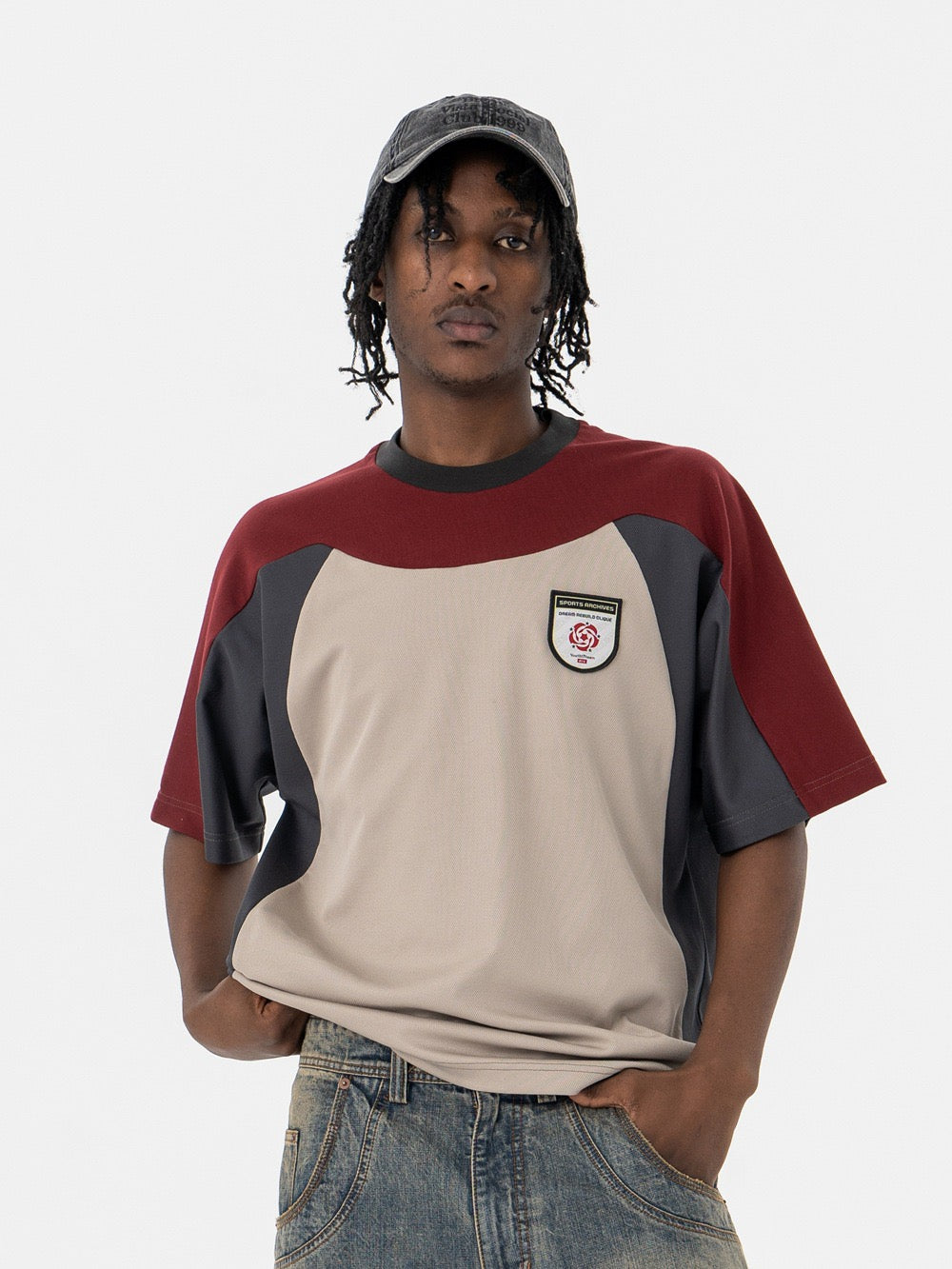 Omirad Crest Panel Tee | Retro Colorblock Oversized T-Shirt