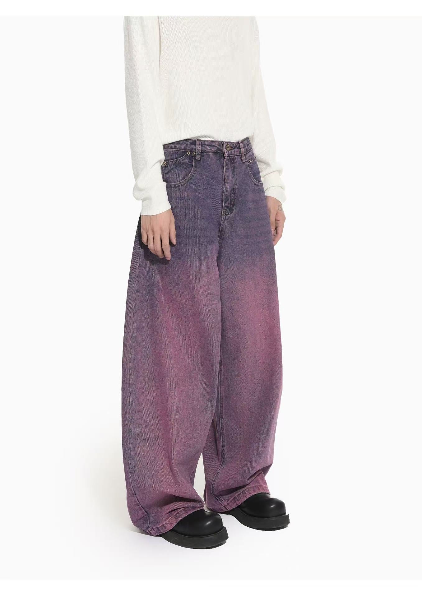 Gradient Washed Wide-Leg Jeans | Purple Rose Oversized Denim