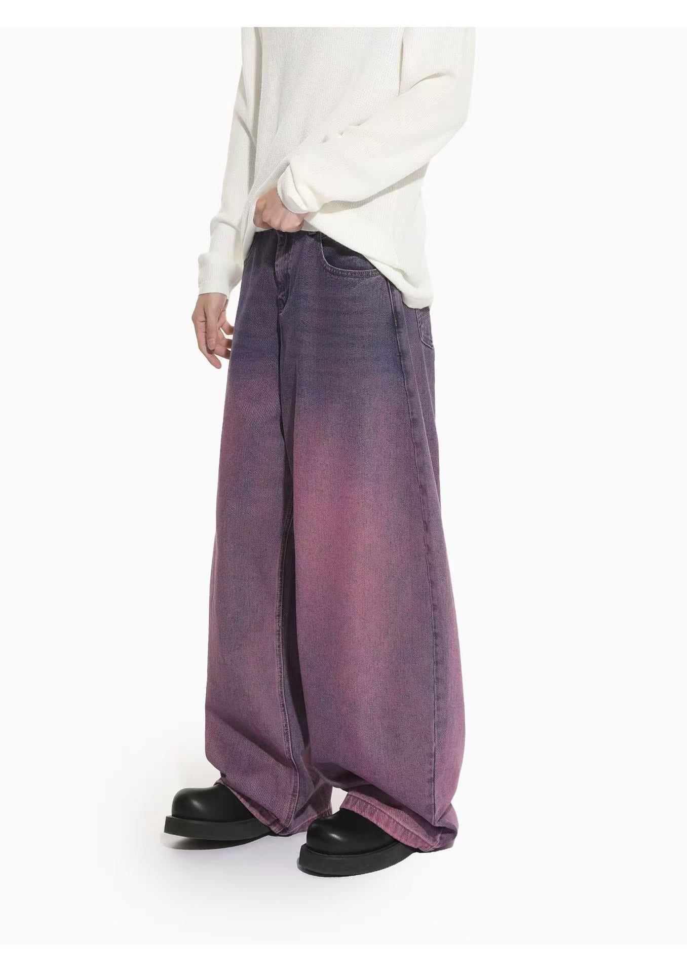 Gradient Washed Wide-Leg Jeans | Purple Rose Oversized Denim