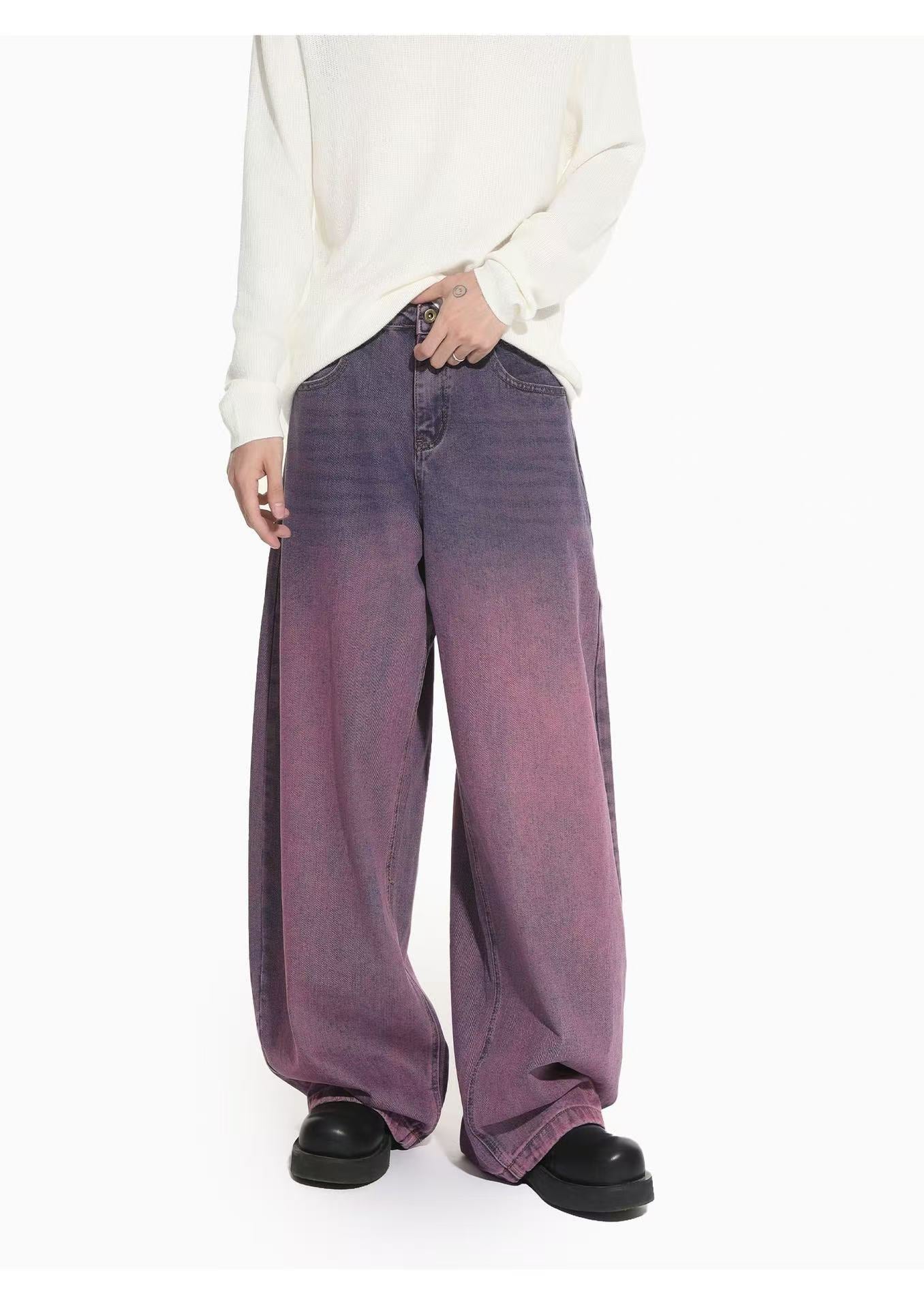 Gradient Washed Wide-Leg Jeans | Purple Rose Oversized Denim
