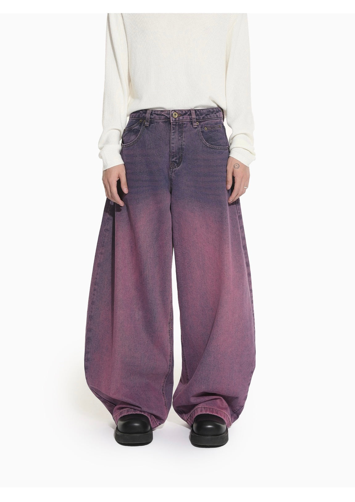 Gradient Washed Wide-Leg Jeans | Purple Rose Oversized Denim