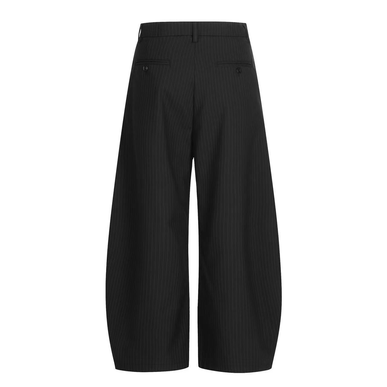 Omirad Pinstripe Wide-Leg Suit Pants | Dark Tailored Street Style
