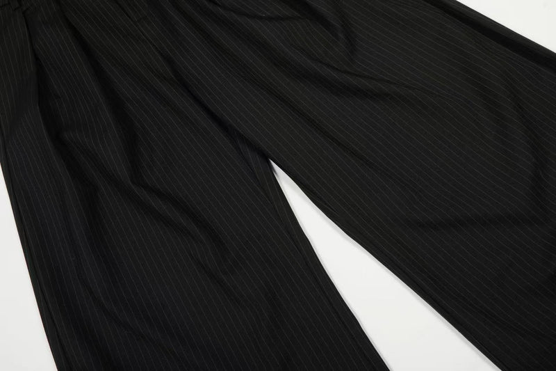 Omirad Pinstripe Wide-Leg Suit Pants | Dark Tailored Street Style