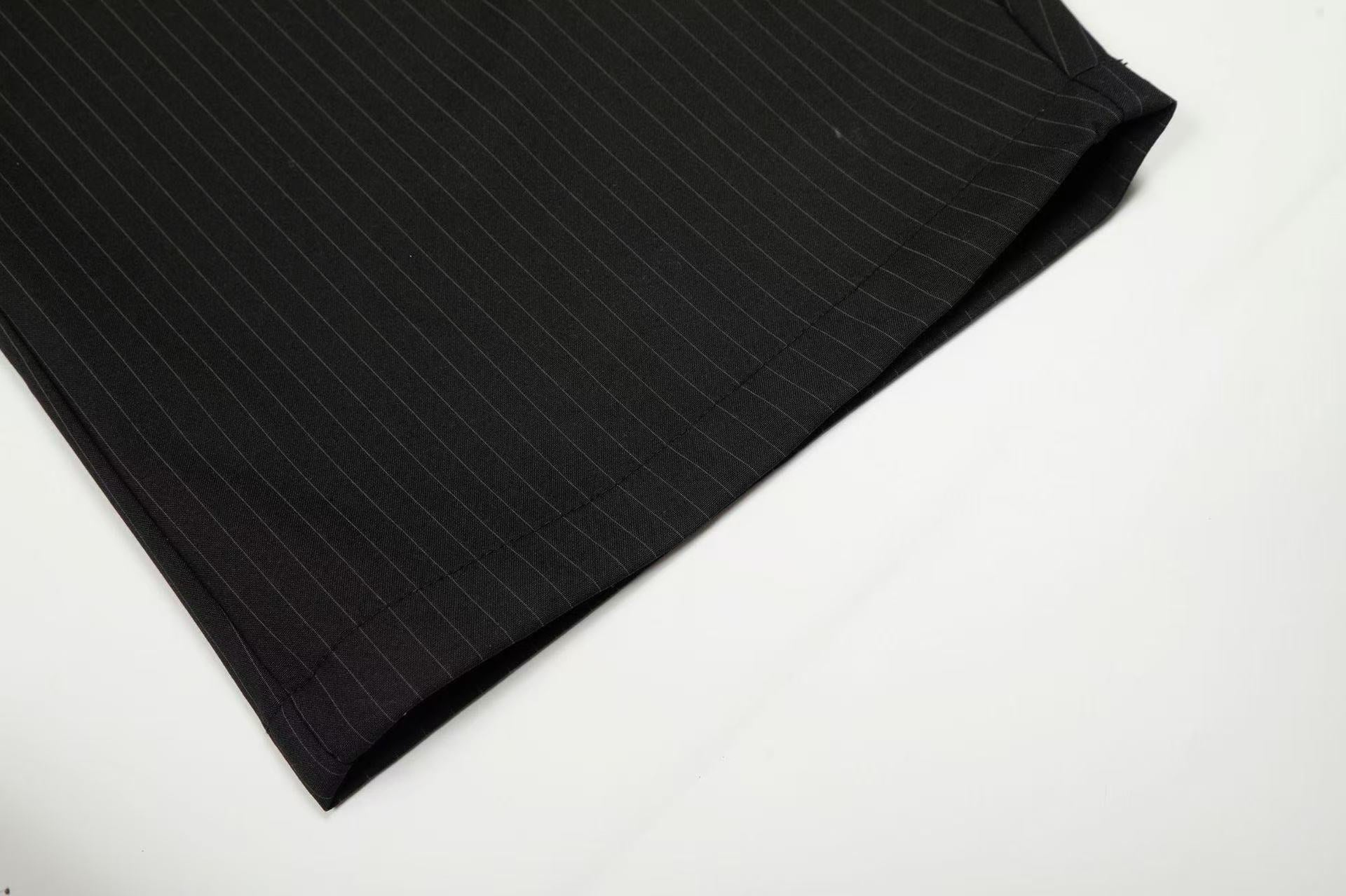 Omirad Pinstripe Wide-Leg Suit Pants | Dark Tailored Street Style