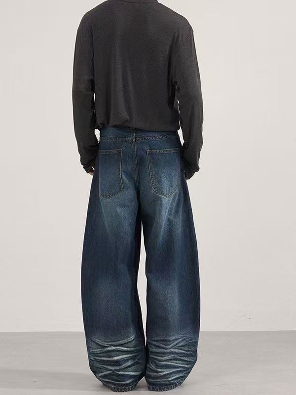 Stacked Whisker Wide-Leg Baggy Jeans | Vintage Y2K Denim