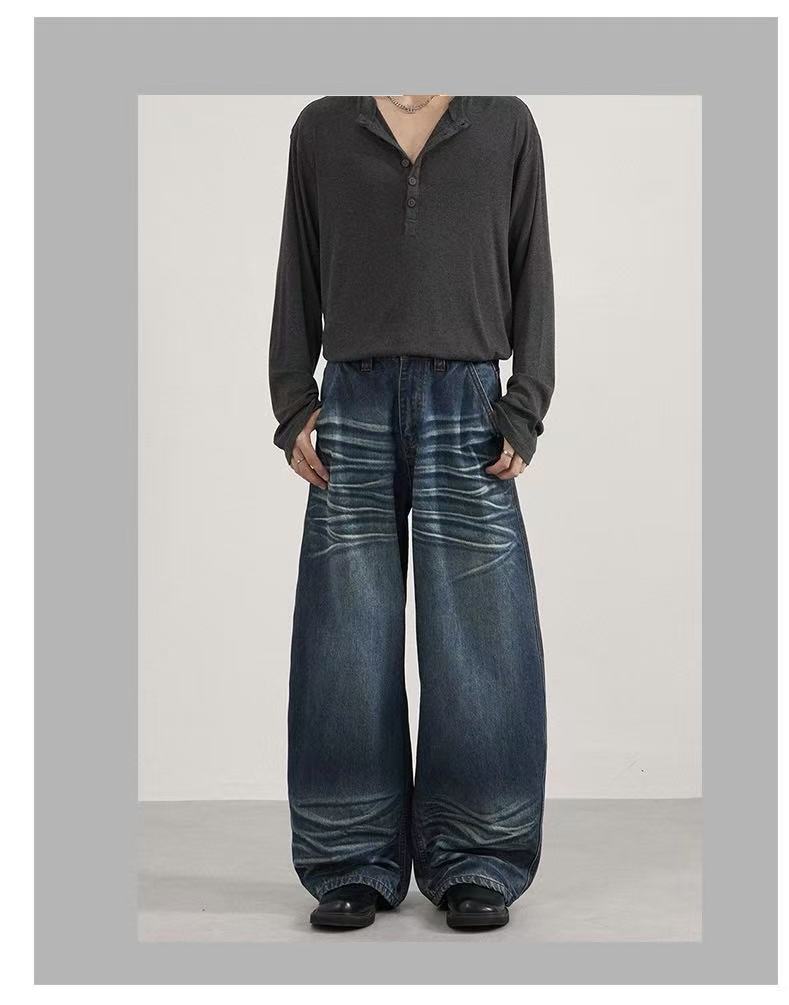 Stacked Whisker Wide-Leg Baggy Jeans | Vintage Y2K Denim