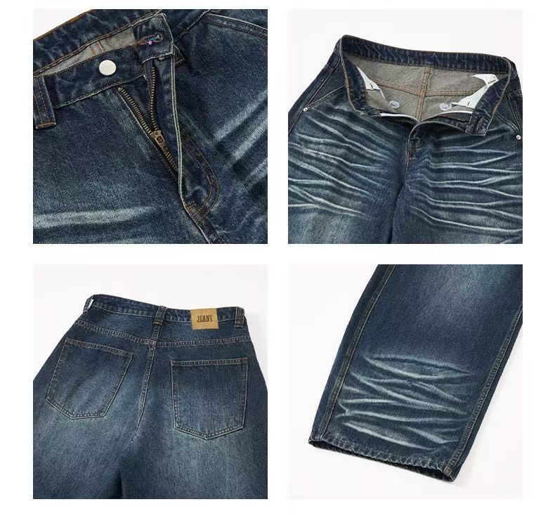 Stacked Whisker Wide-Leg Baggy Jeans | Vintage Y2K Denim