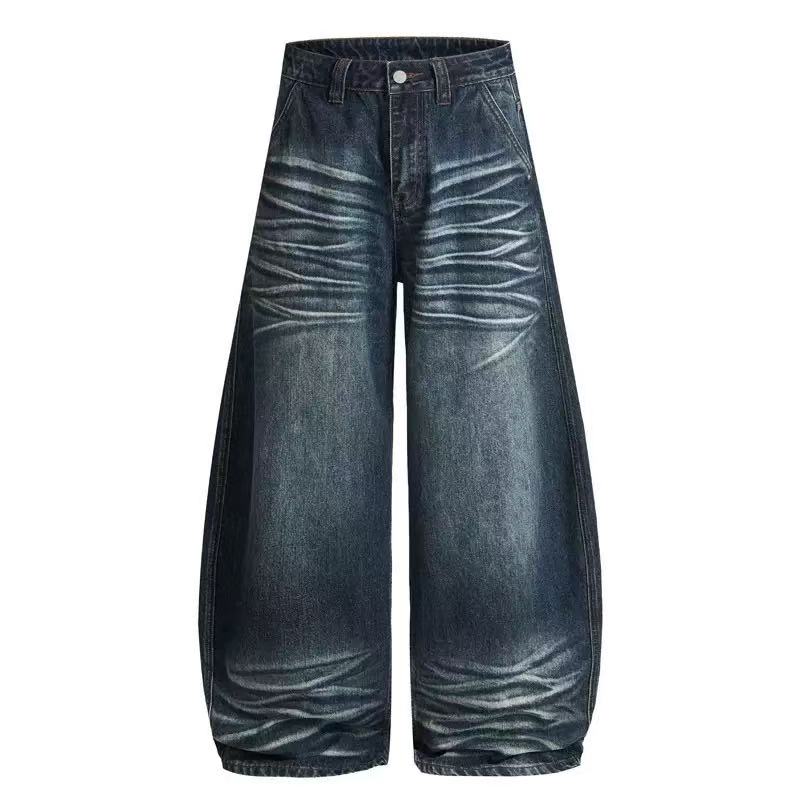 Stacked Whisker Wide-Leg Baggy Jeans | Vintage Y2K Denim