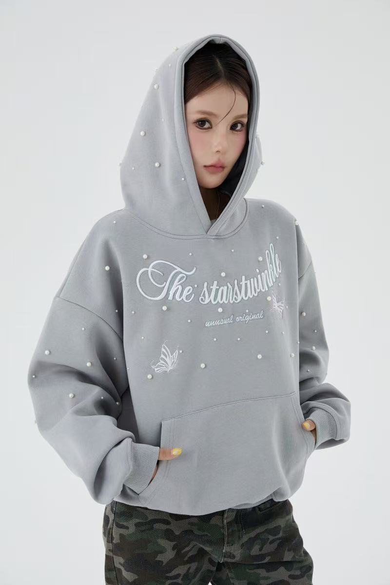 The Starstwinkle Pearl Embellished Script Pullover Hoodie