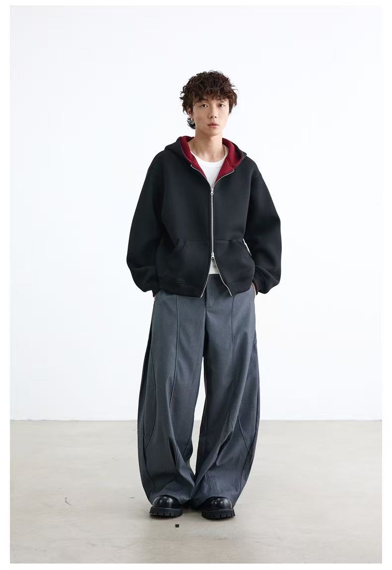 Oversized Zip-Up Hoodie with Contrast Hood Lining | SEAKOFF