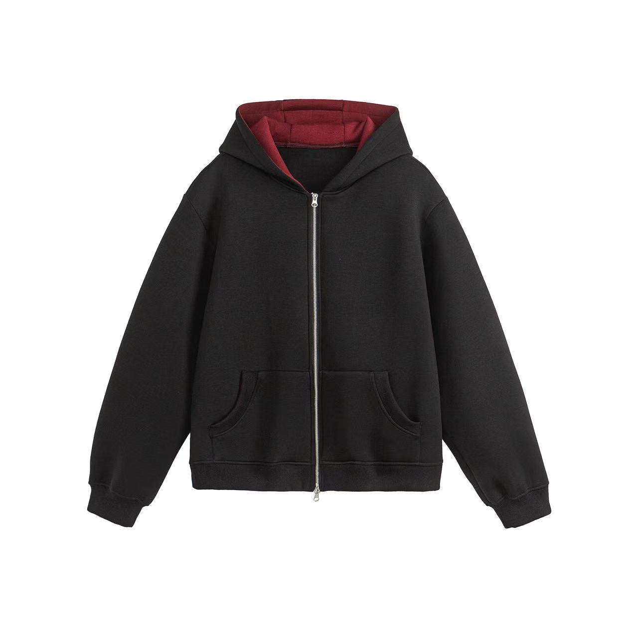 Oversized Zip-Up Hoodie with Contrast Hood Lining | SEAKOFF