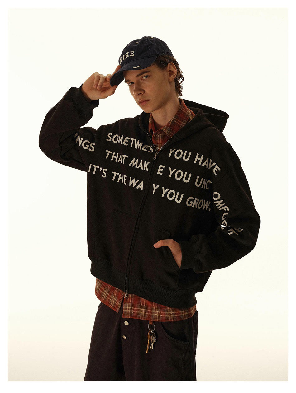 Omirad Slogan Print Zip-Up Hoodie | Oversized Black Hoodie