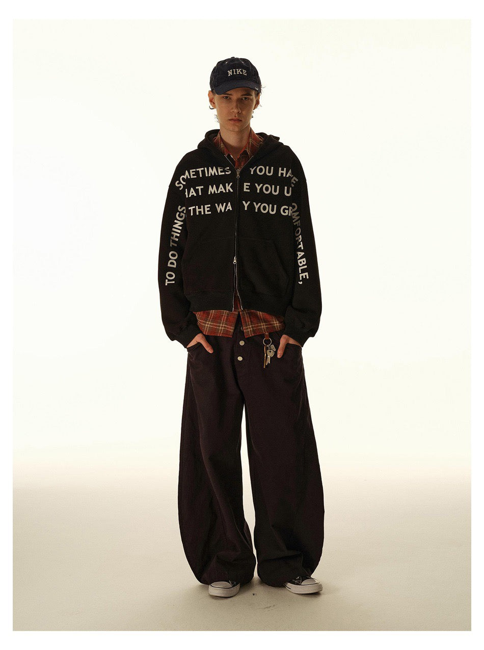 Omirad Slogan Print Zip-Up Hoodie | Oversized Black Hoodie
