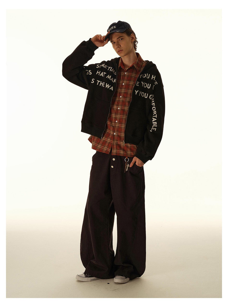 Omirad Slogan Print Zip-Up Hoodie | Oversized Black Hoodie