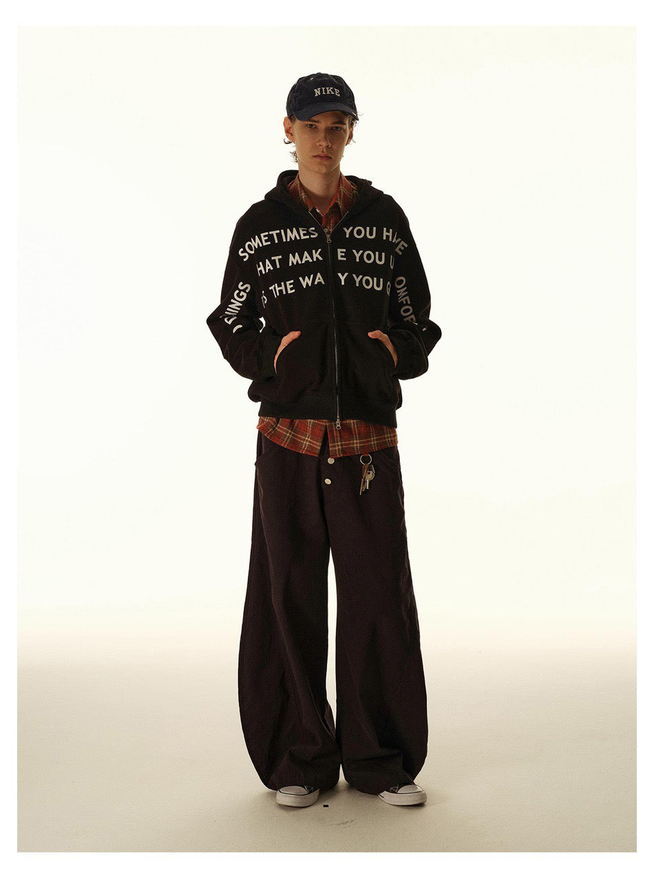 Omirad Slogan Print Zip-Up Hoodie | Oversized Black Hoodie