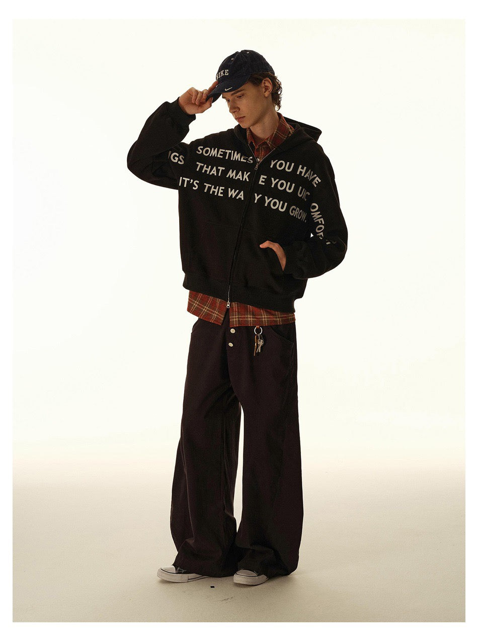 Omirad Slogan Print Zip-Up Hoodie | Oversized Black Hoodie