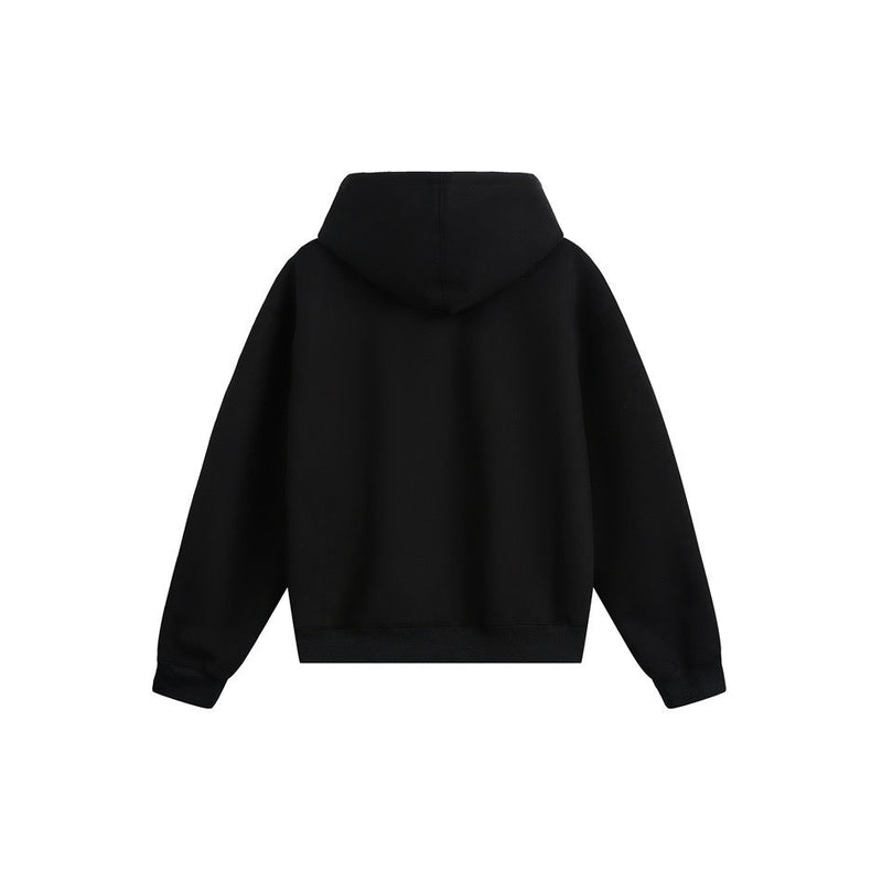 Black oversized zip-up hoodie shown from the back