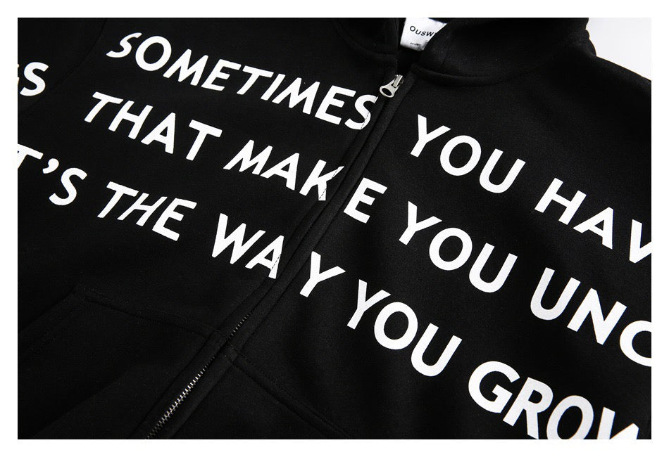 Omirad Slogan Print Zip-Up Hoodie | Oversized Black Hoodie