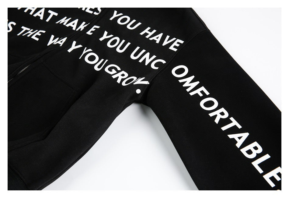Omirad Slogan Print Zip-Up Hoodie | Oversized Black Hoodie