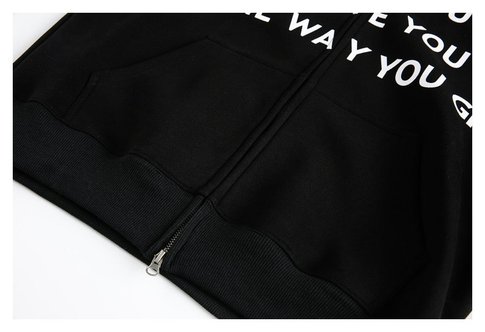 Omirad Slogan Print Zip-Up Hoodie | Oversized Black Hoodie