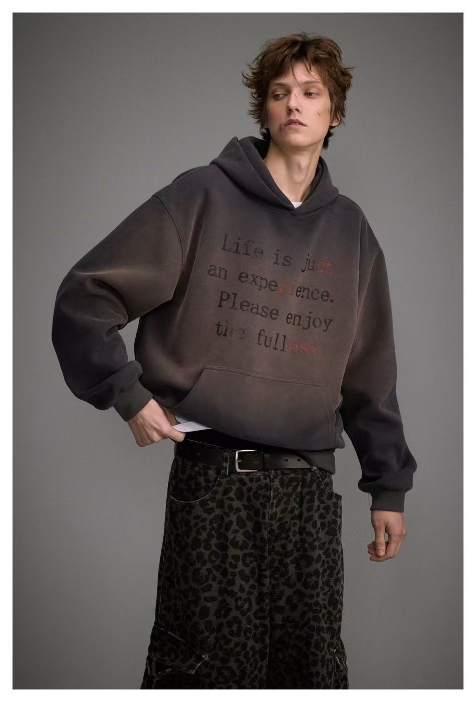 Omirad Life Is Just an Experience Washed Oversized Hoodie