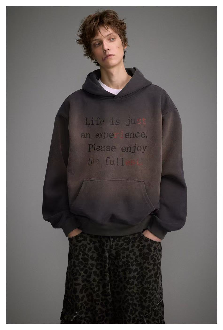 Omirad Life Is Just an Experience Washed Oversized Hoodie