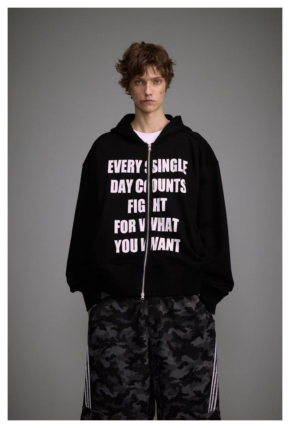 Omirad Every Single Day Zip-Up Hoodie | Slogan Streetwear