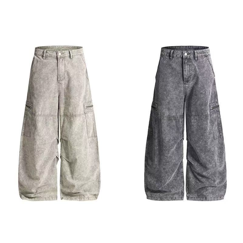 Omirad Vintage Wash Wide-Leg Cargo Pants | 100% Cotton