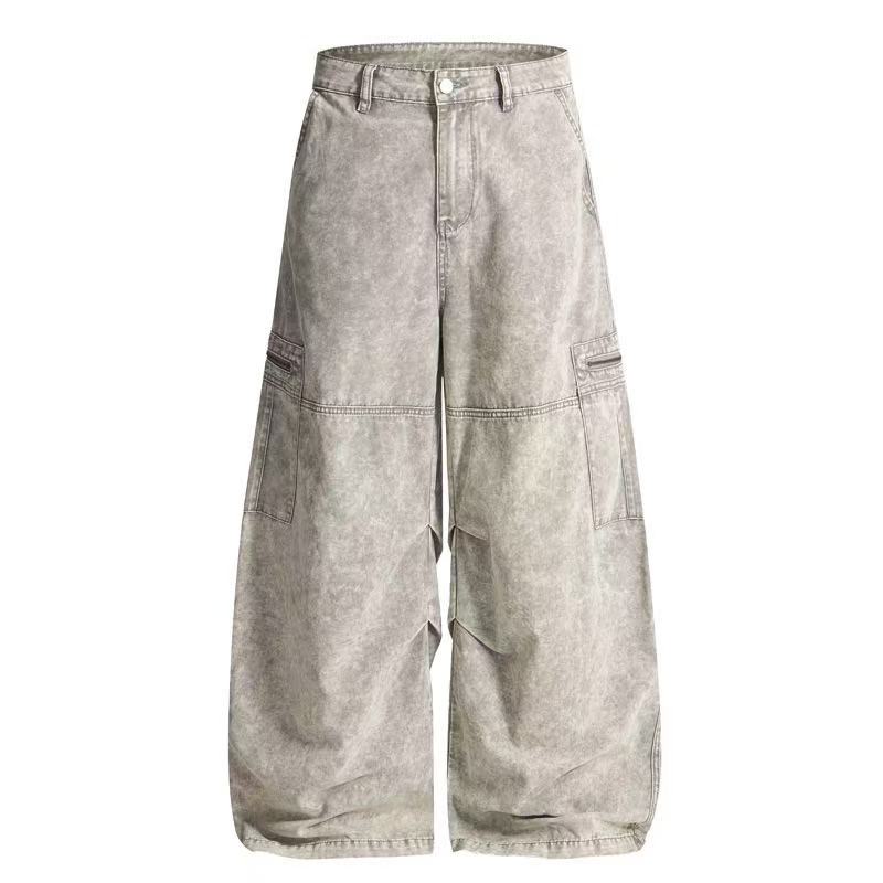 Omirad Vintage Wash Wide-Leg Cargo Pants | 100% Cotton