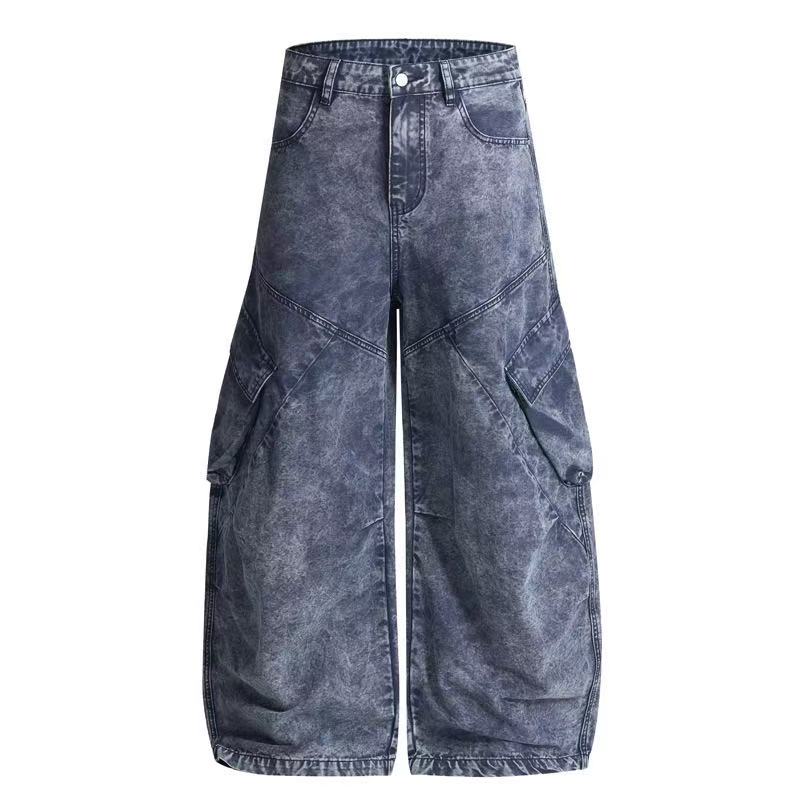 Vintage Washed Paneled Cargo Wide-Leg Jeans | SEAKOFF