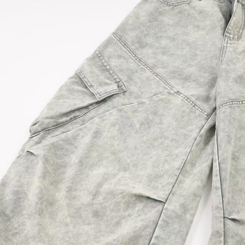 Vintage Washed Paneled Cargo Wide-Leg Jeans | SEAKOFF