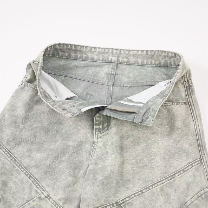 Light gray jeans waistband shown open, revealing inner lining and zipper fly