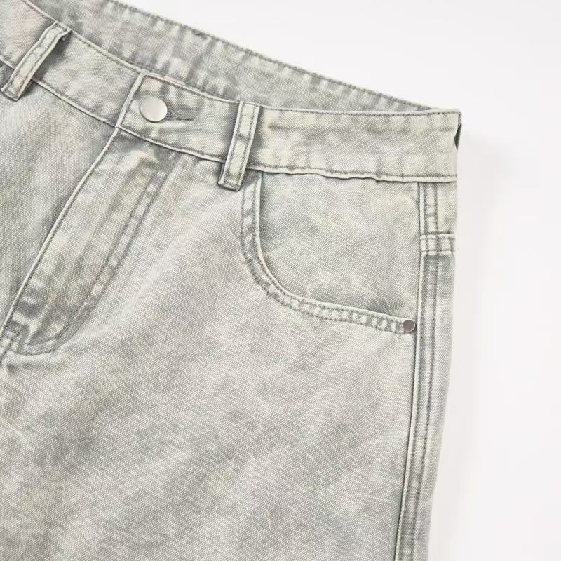 Vintage Washed Paneled Cargo Wide-Leg Jeans | SEAKOFF