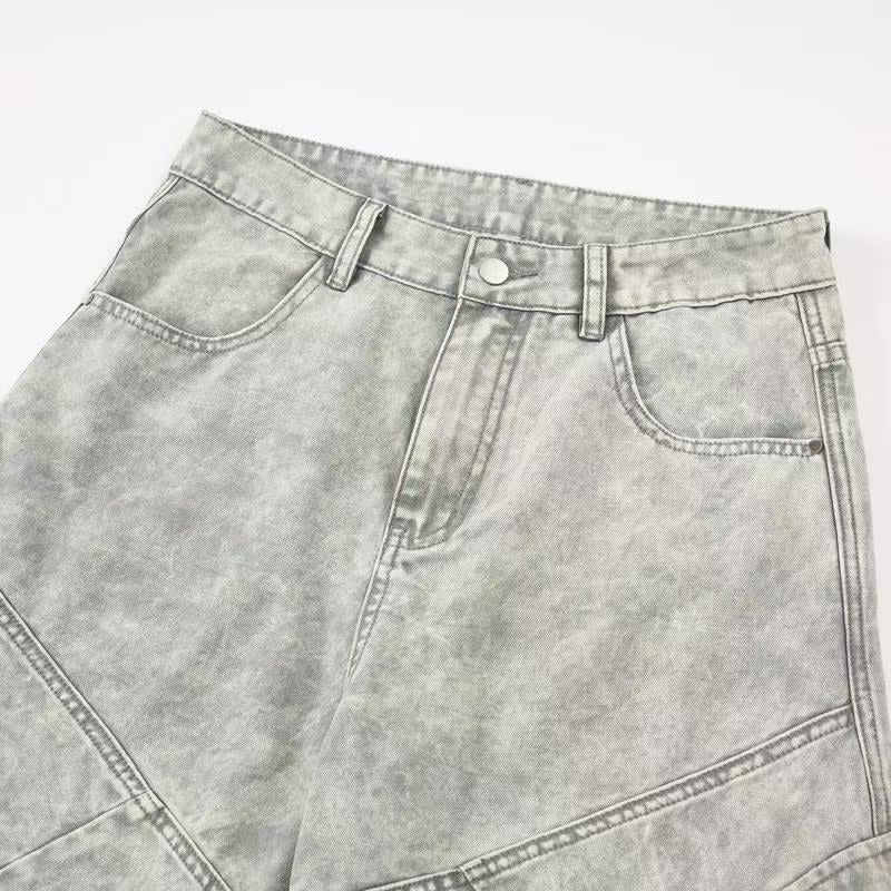 Vintage Washed Paneled Cargo Wide-Leg Jeans | SEAKOFF