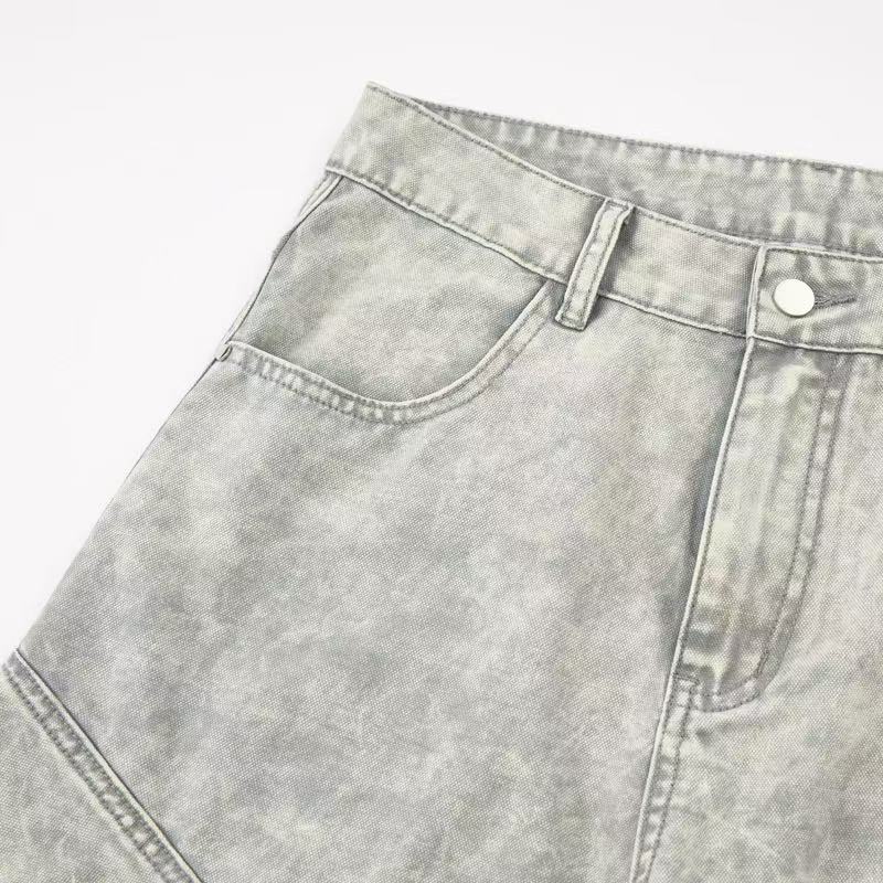 Vintage Washed Paneled Cargo Wide-Leg Jeans | SEAKOFF