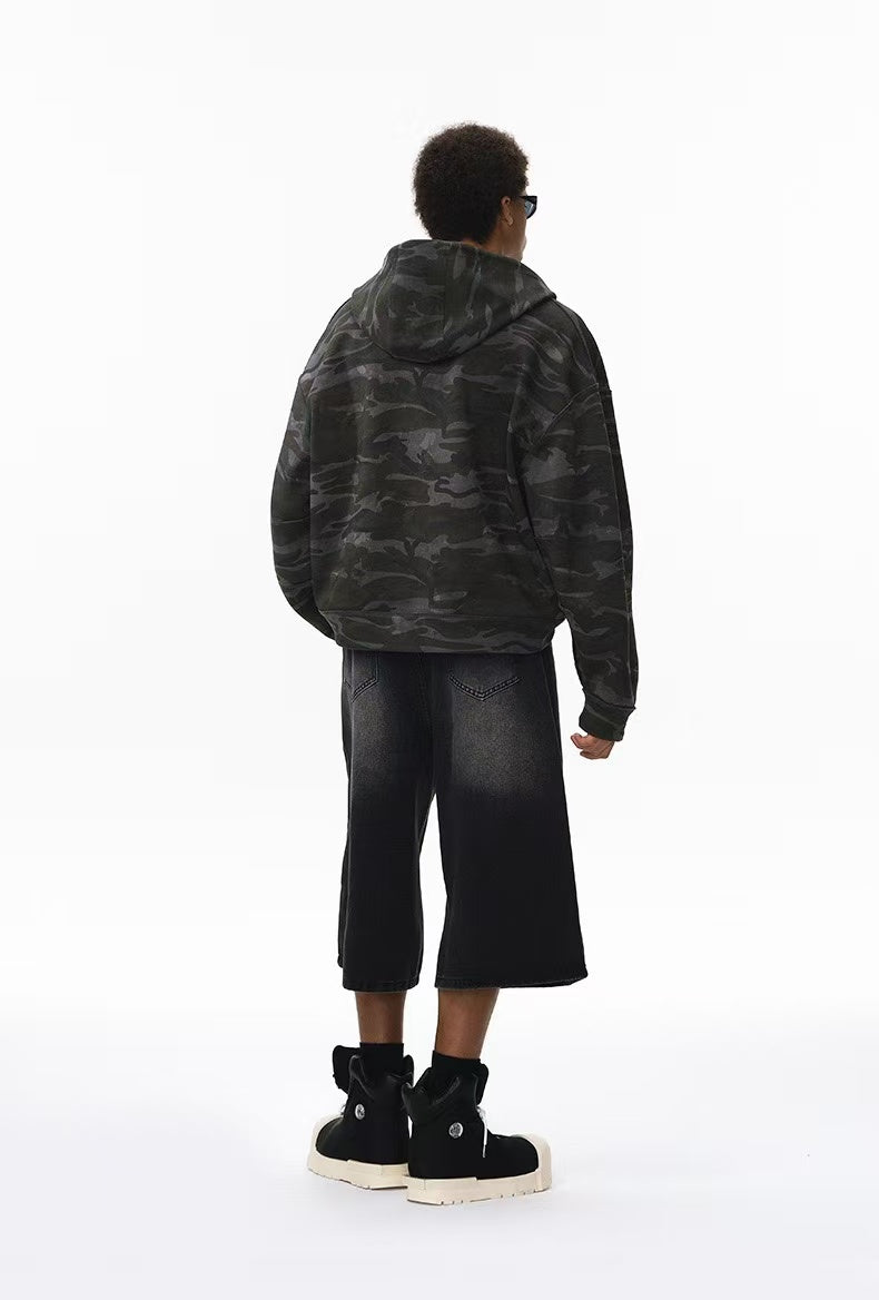 Reversible Camo Zip-Up Hoodie | Streetwear Boxy Fit