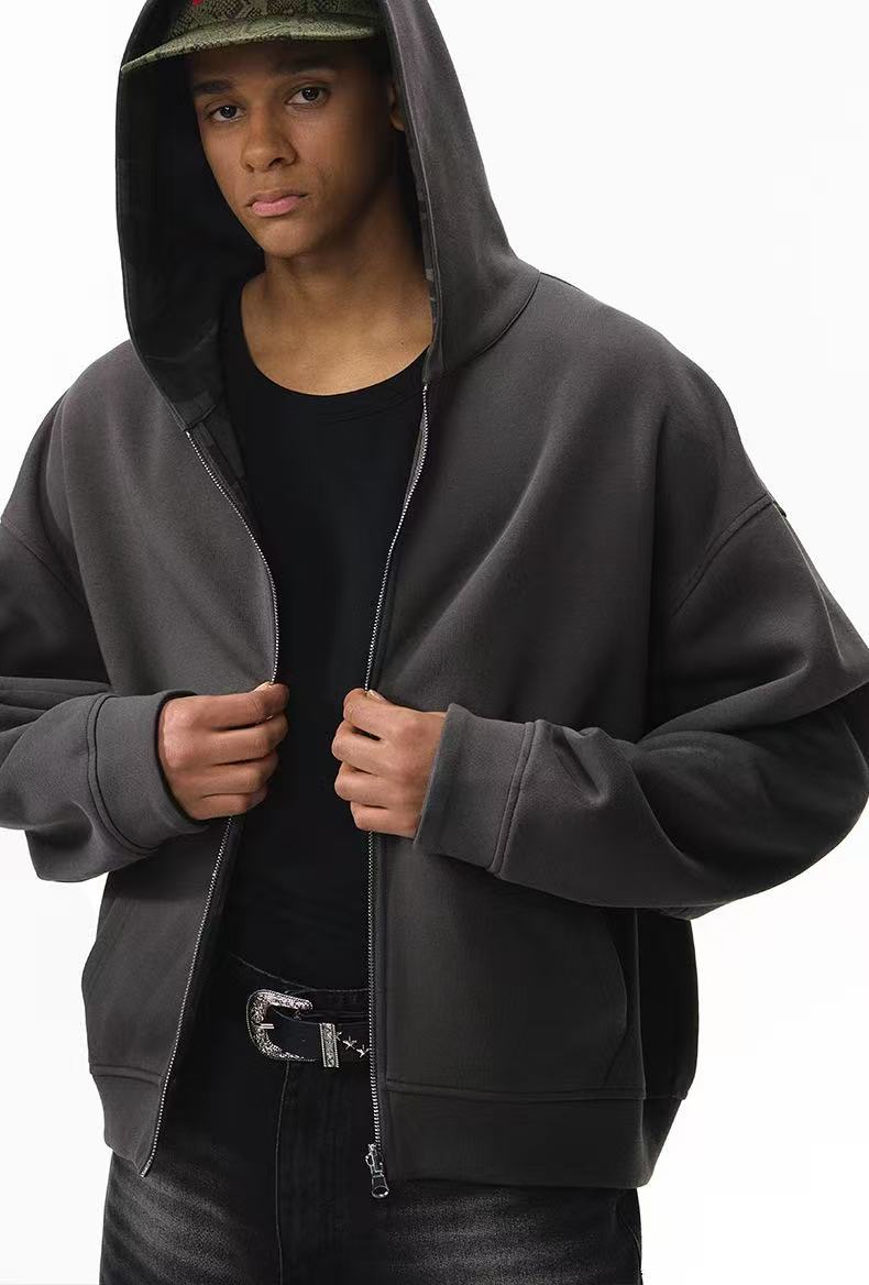 Reversible Camo Zip-Up Hoodie | Streetwear Boxy Fit