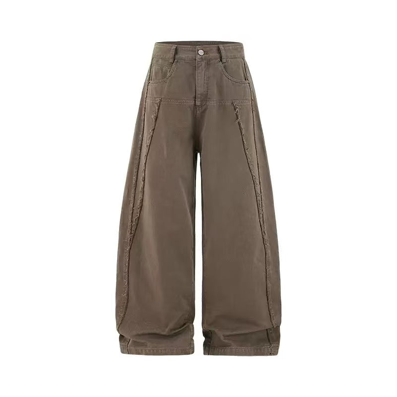 Vintage Raw-Edge Panel Wide-Leg Cotton Pants | Streetwear