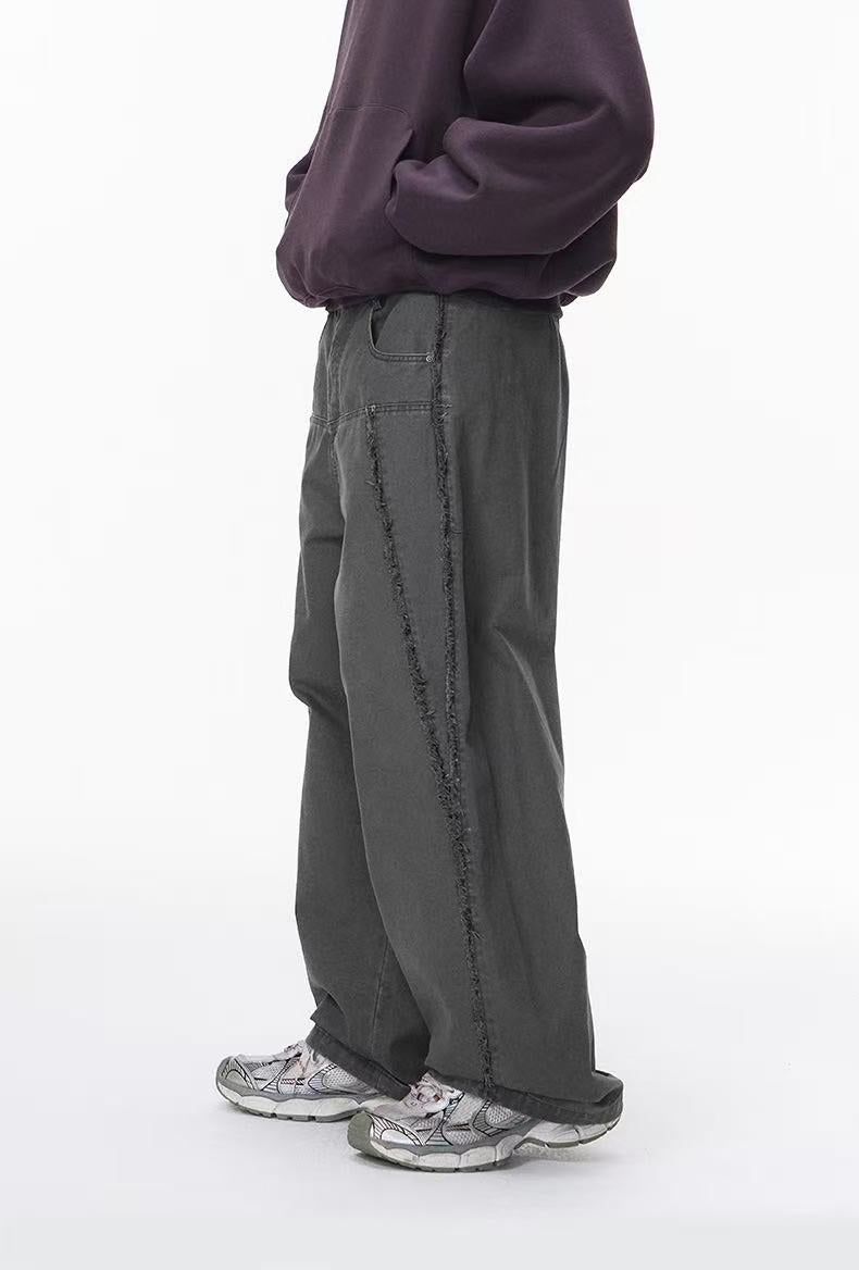 Vintage Raw-Edge Panel Wide-Leg Cotton Pants | Streetwear