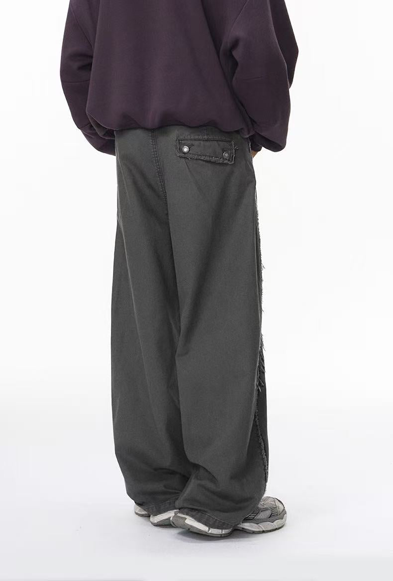 Vintage Raw-Edge Panel Wide-Leg Cotton Pants | Streetwear