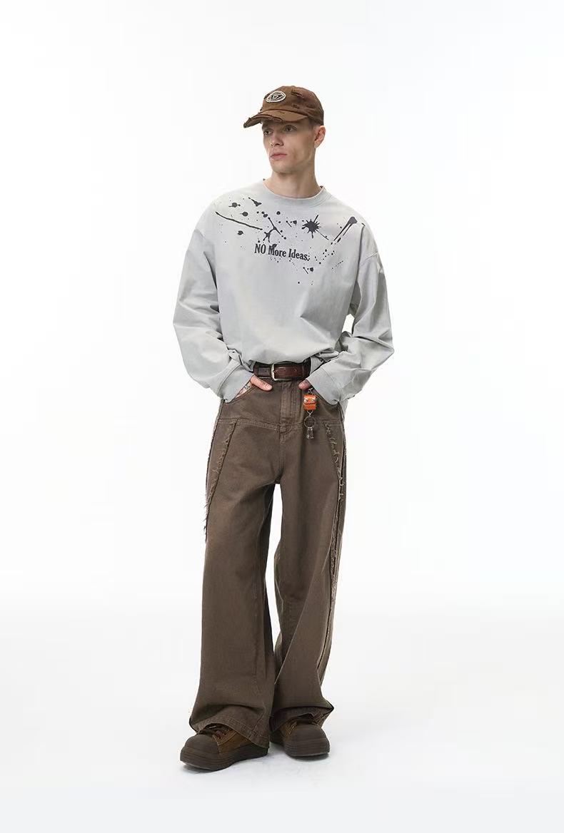Vintage Raw-Edge Panel Wide-Leg Cotton Pants | Streetwear