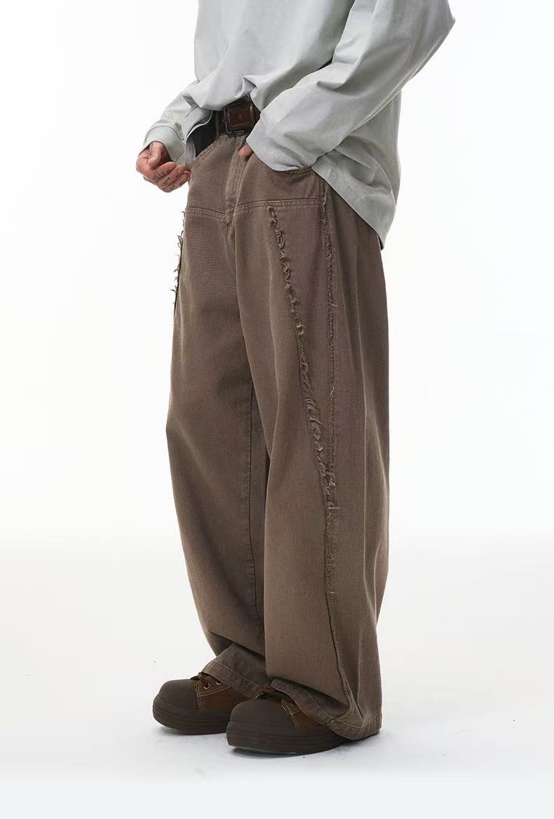 Vintage Raw-Edge Panel Wide-Leg Cotton Pants | Streetwear
