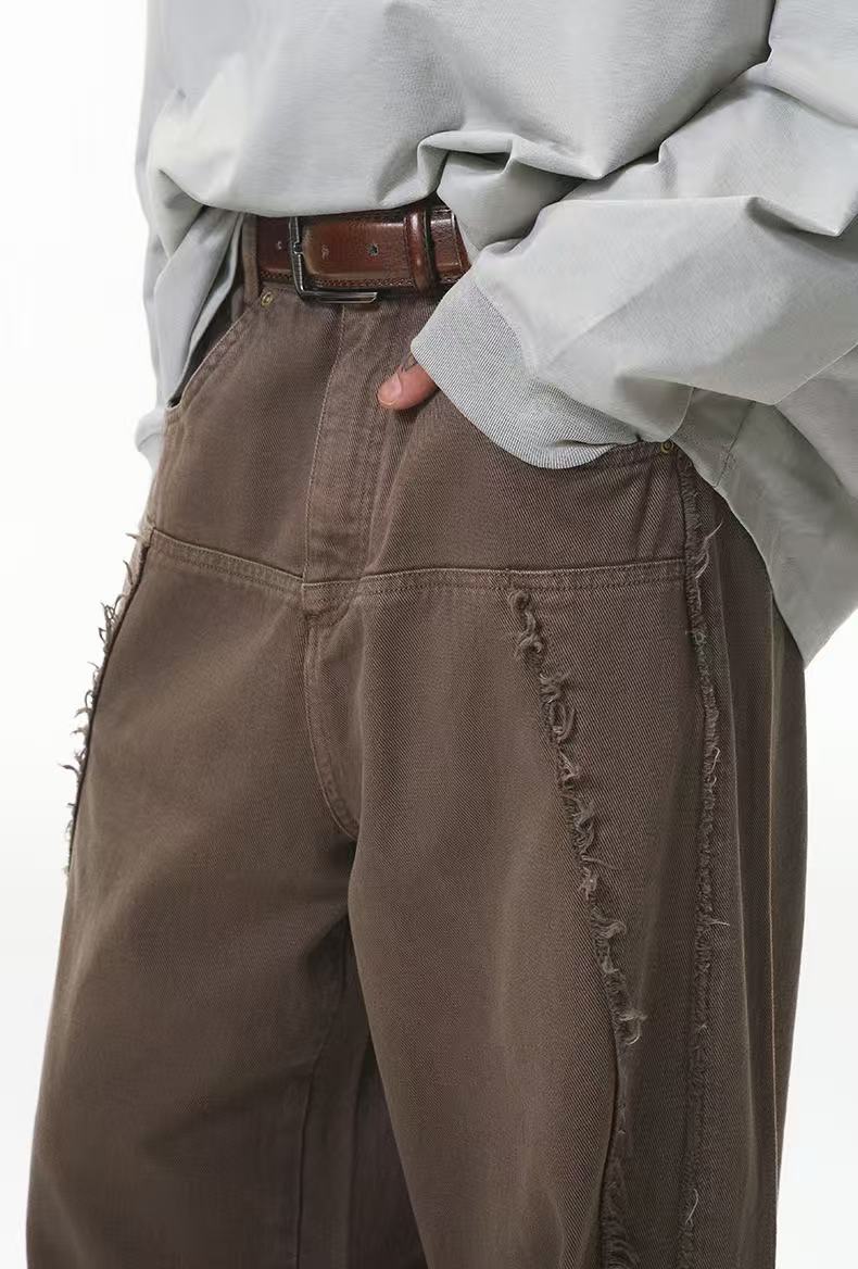 Vintage Raw-Edge Panel Wide-Leg Cotton Pants | Streetwear