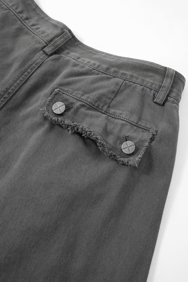 Vintage Raw-Edge Panel Wide-Leg Cotton Pants | Streetwear